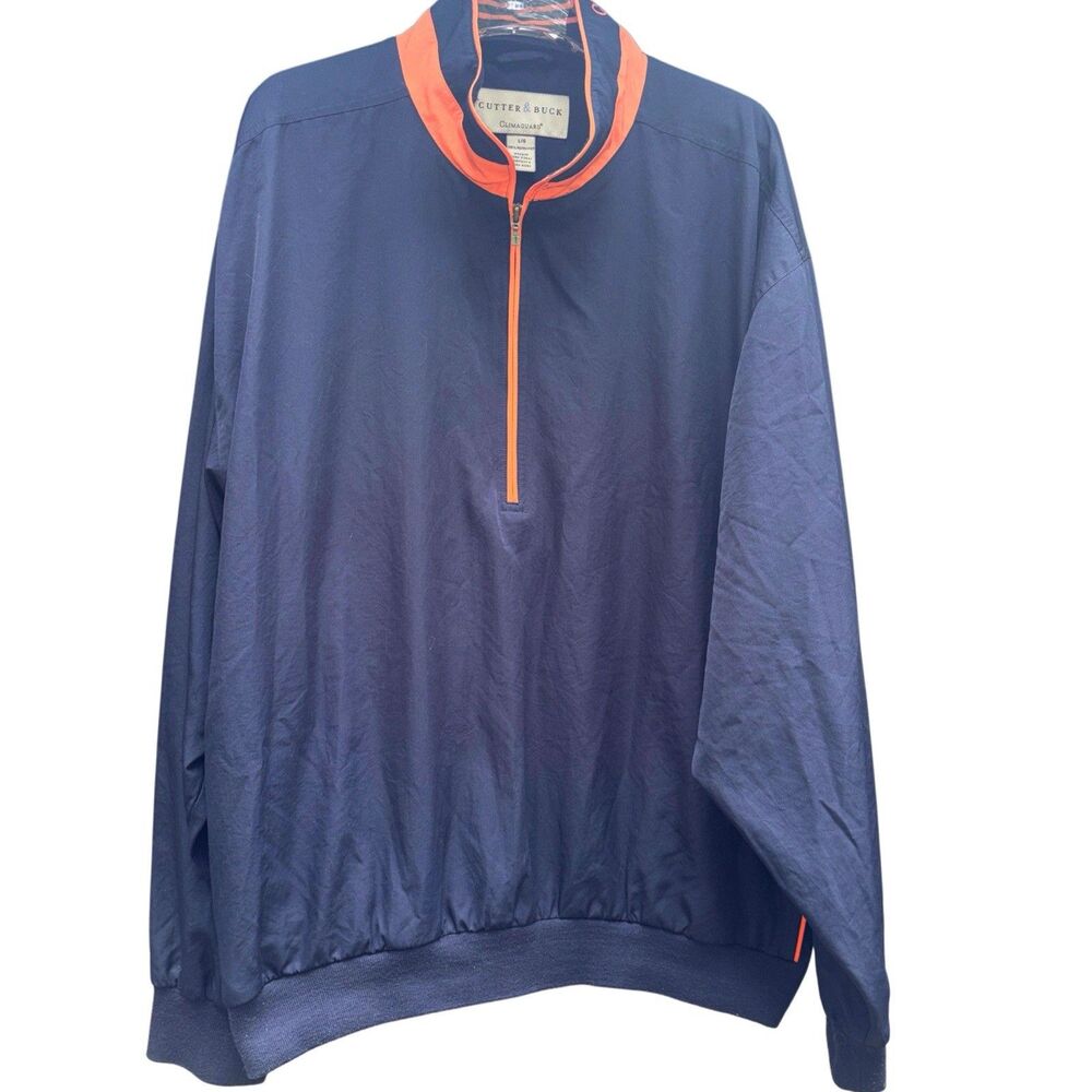 Cutter Buck Mens Large 1/4 Zip Golf Jacket Climaguard Blue Orange Trim 50" Chest
